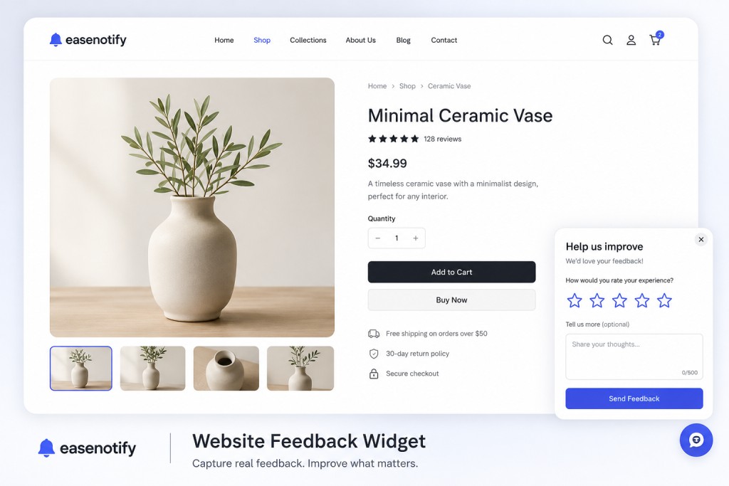 website feedback widget displayed in the bottom-right corner of a web page