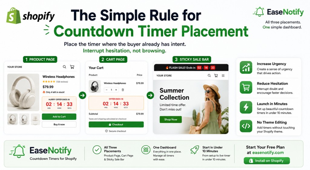 Shopify countdown timer on product page showing limited time offer near Add to Cart button